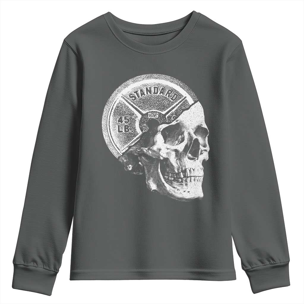 Skull 45 lbs Plate Weight Lifting Gym Workout Youth Sweatshirt TS11 Dark Heather Print Your Wear