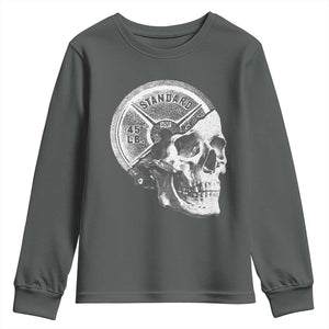 Skull 45 lbs Plate Weight Lifting Gym Workout Youth Sweatshirt TS11 Dark Heather Print Your Wear