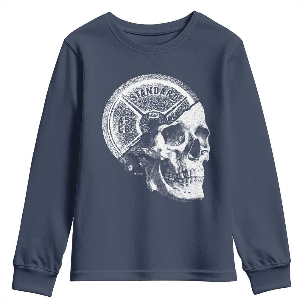 Skull 45 lbs Plate Weight Lifting Gym Workout Youth Sweatshirt TS11 Navy Print Your Wear