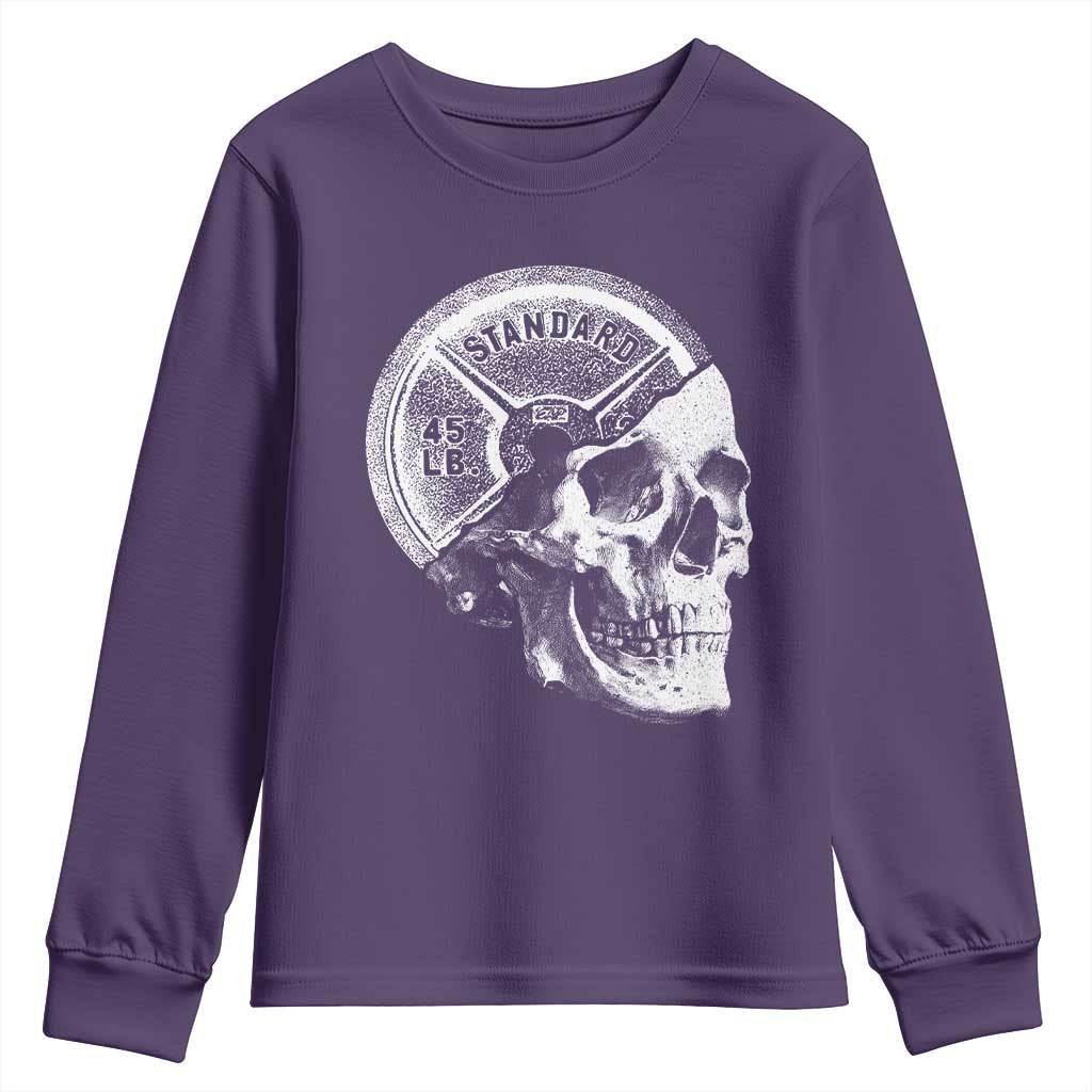 Skull 45 lbs Plate Weight Lifting Gym Workout Youth Sweatshirt TS11 Purple Print Your Wear