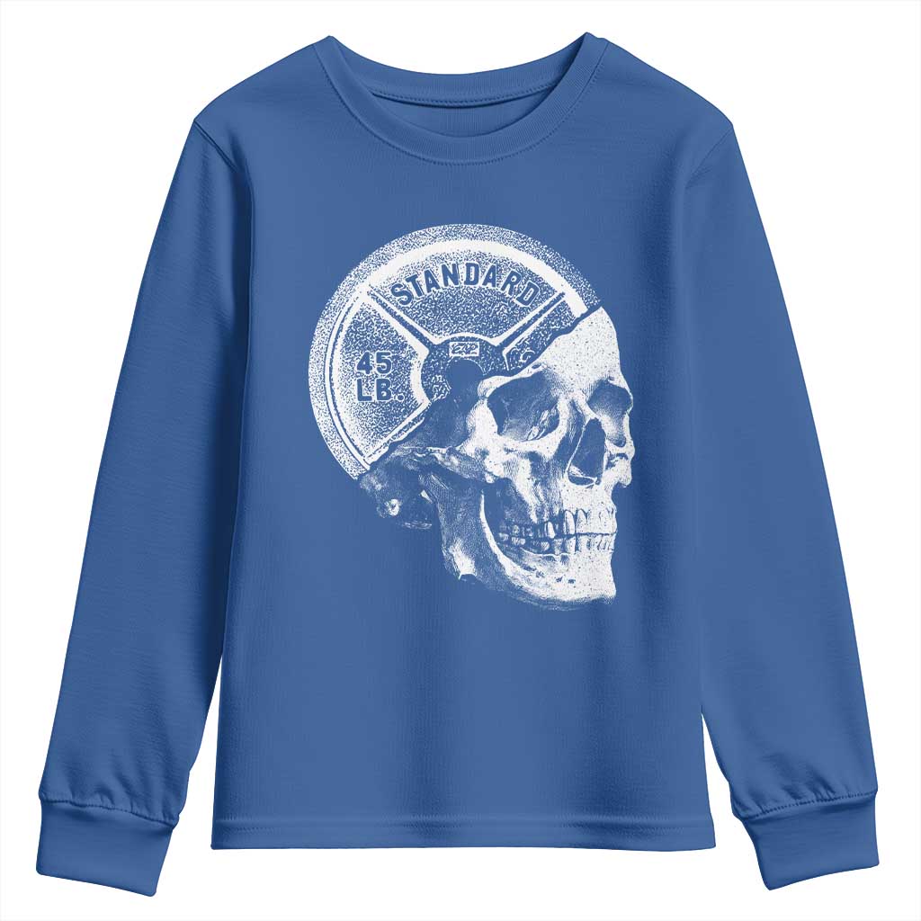 Skull 45 lbs Plate Weight Lifting Gym Workout Youth Sweatshirt TS11 Royal Blue Print Your Wear
