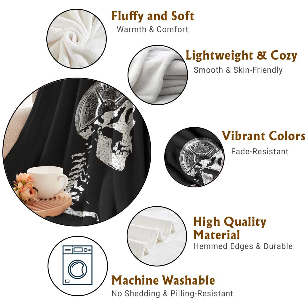 Funny Skeleton 45 lbs Plate Weight Lifting Gym Working Out Throw Blanket TS11 Print Your Wear