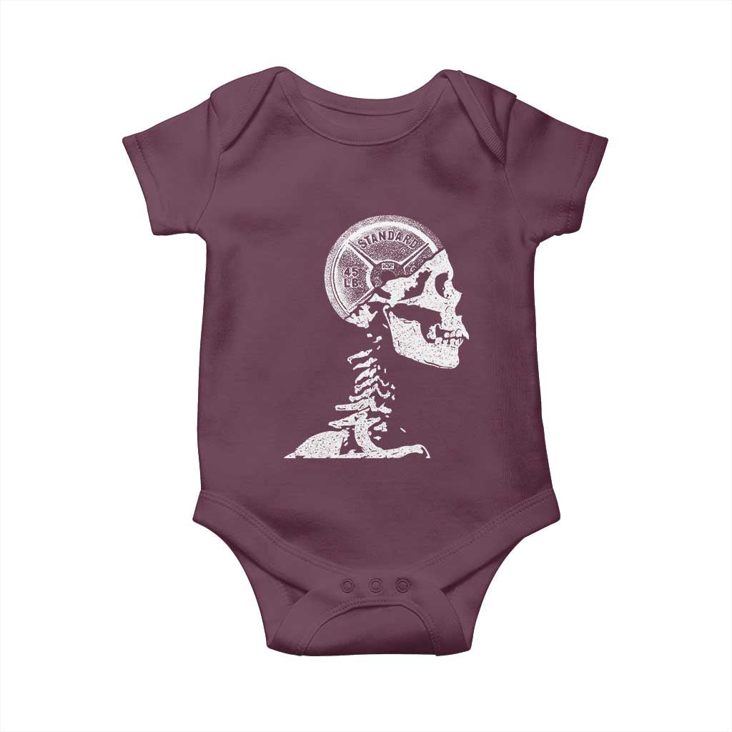 Funny Skeleton 45 lbs Plate Weight Lifting Gym Working Out Baby Onesie TS11 Maroon Print Your Wear