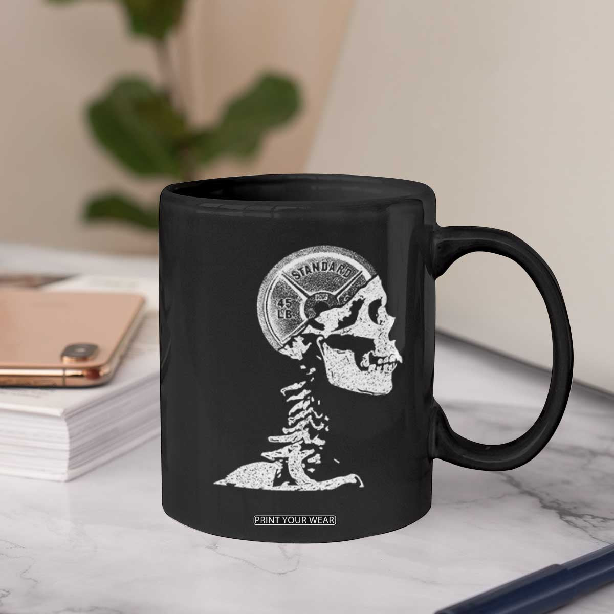 Funny Skeleton 45 lbs Plate Weight Lifting Gym Working Out Coffee Mug TS11 Print Your Wear