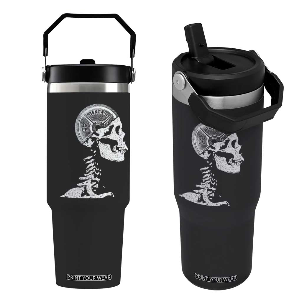 Funny Skeleton 45 lbs Plate Weight Lifting Gym Working Out Flip Straw Tumbler TS11 One Size: 30 oz Black Print Your Wear