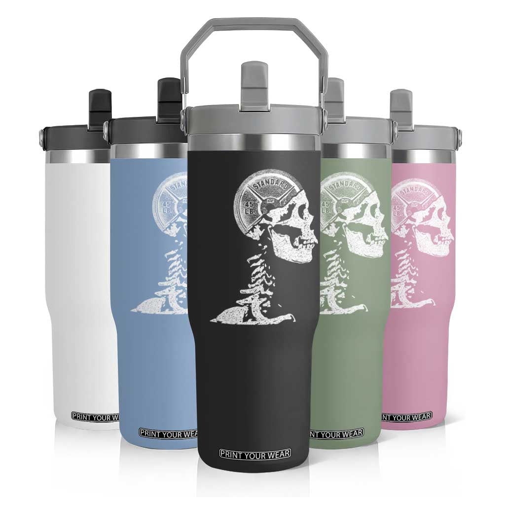 Funny Skeleton 45 lbs Plate Weight Lifting Gym Working Out Flip Straw Tumbler TS11 Print Your Wear