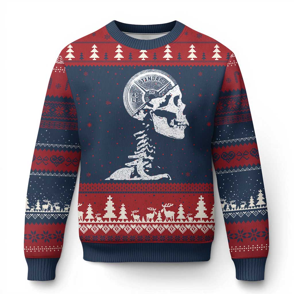 Funny Skeleton 45 lbs Plate Weight Lifting Gym Working Out Ugly Christmas Sweater TS11 Navy Red Print Your Wear