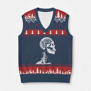 Funny Skeleton 45 lbs Plate Weight Lifting Gym Working Out V-Neck Knit Sweater Vest TS11 Navy Red Print Your Wear