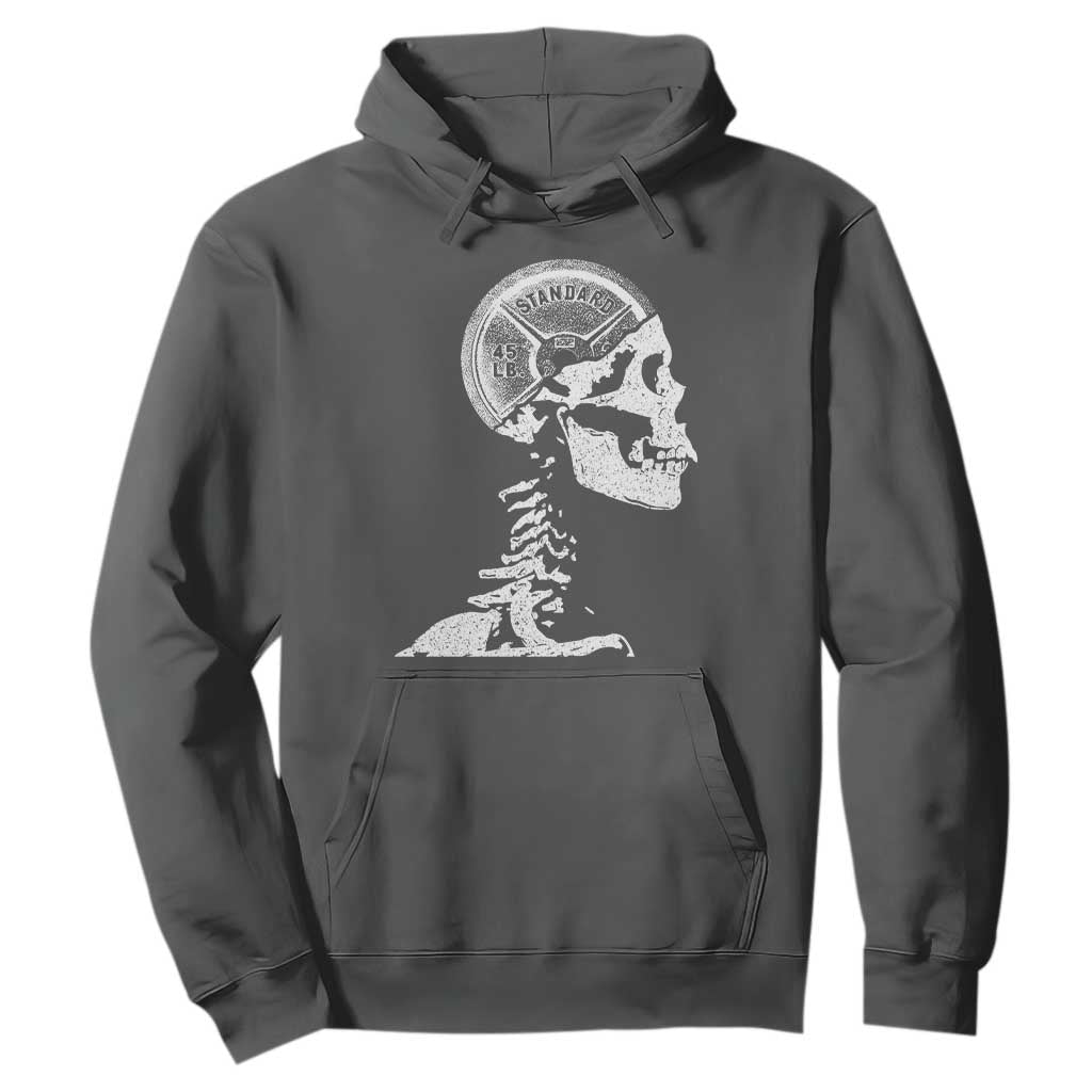 Funny Skeleton 45 lbs Plate Weight Lifting Gym Working Out Hoodie TS11 Dark Heather Print Your Wear