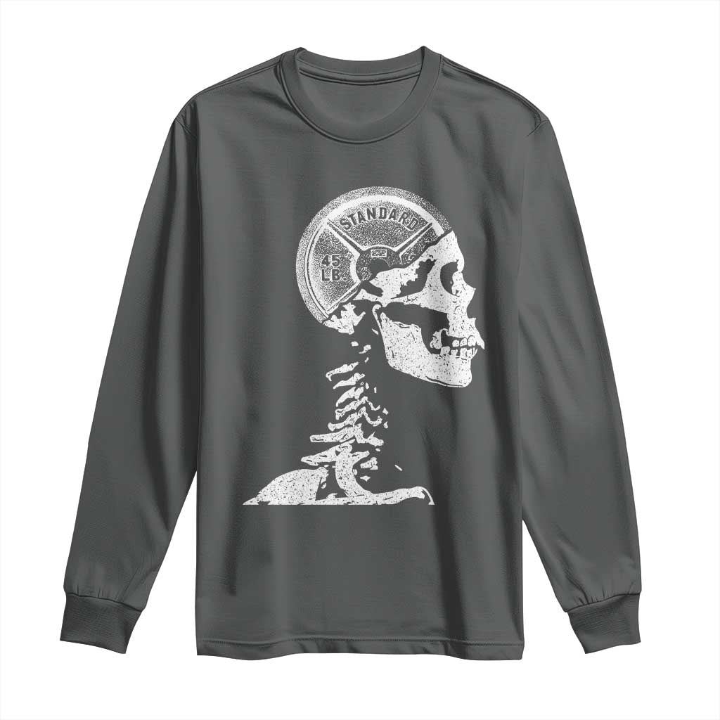 Funny Skeleton 45 lbs Plate Weight Lifting Gym Working Out Long Sleeve Shirt TS11 Dark Heather Print Your Wear