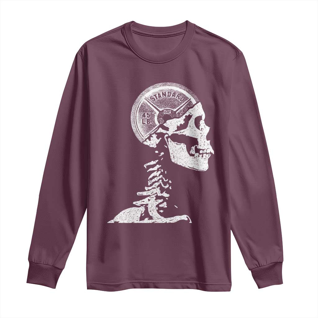 Funny Skeleton 45 lbs Plate Weight Lifting Gym Working Out Long Sleeve Shirt TS11 Maroon Print Your Wear