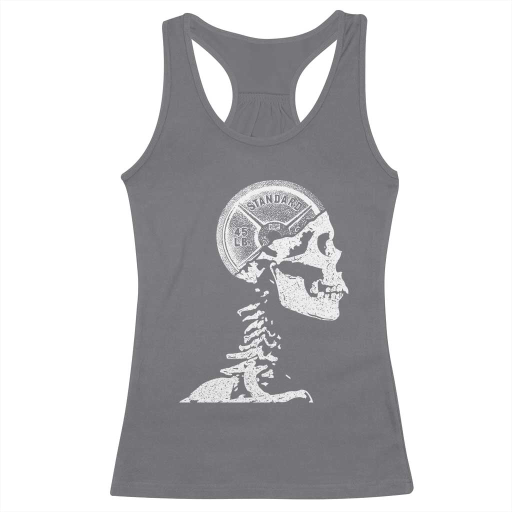 Funny Skeleton 45 lbs Plate Weight Lifting Gym Working Out Racerback Tank Top TS11 Charcoal Print Your Wear