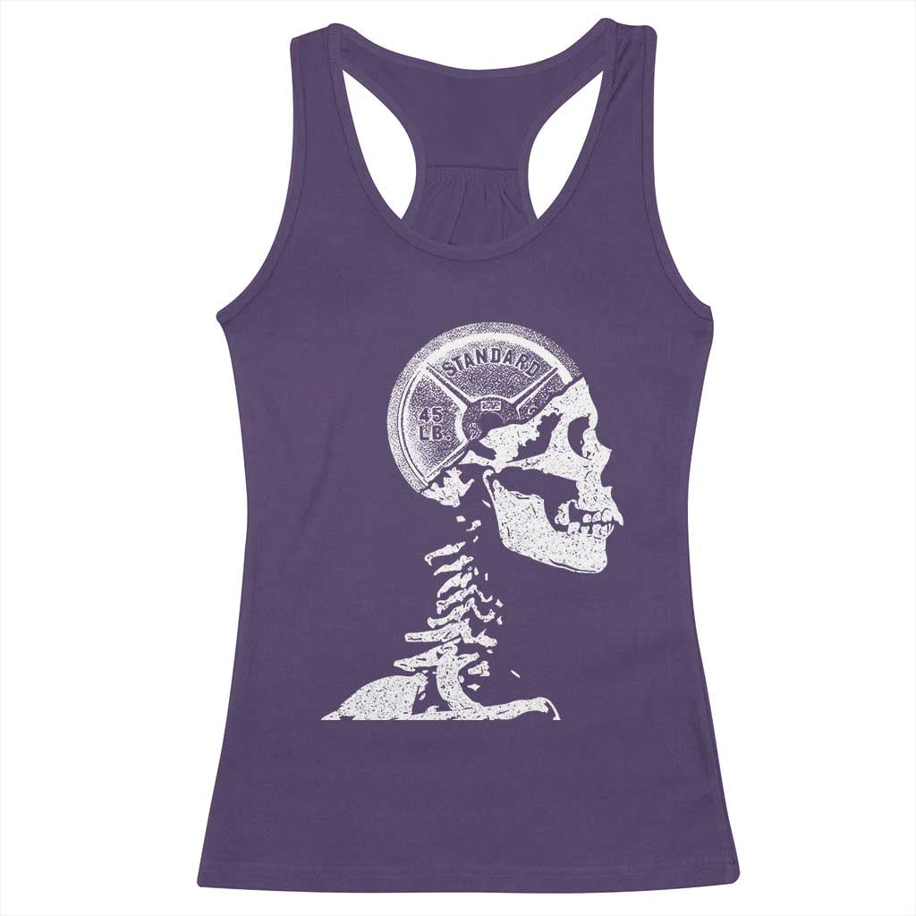 Funny Skeleton 45 lbs Plate Weight Lifting Gym Working Out Racerback Tank Top TS11 Purple Print Your Wear