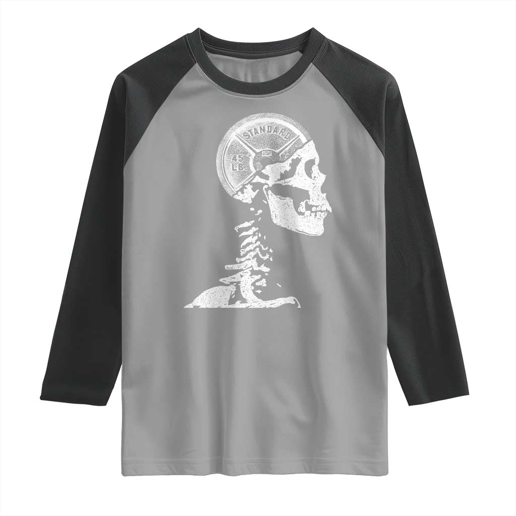 Funny Skeleton 45 lbs Plate Weight Lifting Gym Working Out Raglan Shirt TS11 Sport Gray Black Print Your Wear