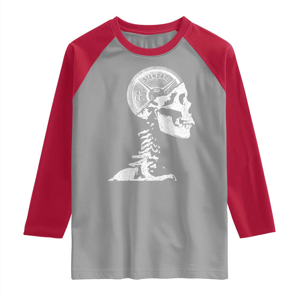 Funny Skeleton 45 lbs Plate Weight Lifting Gym Working Out Raglan Shirt TS11 Sport Gray Red Print Your Wear