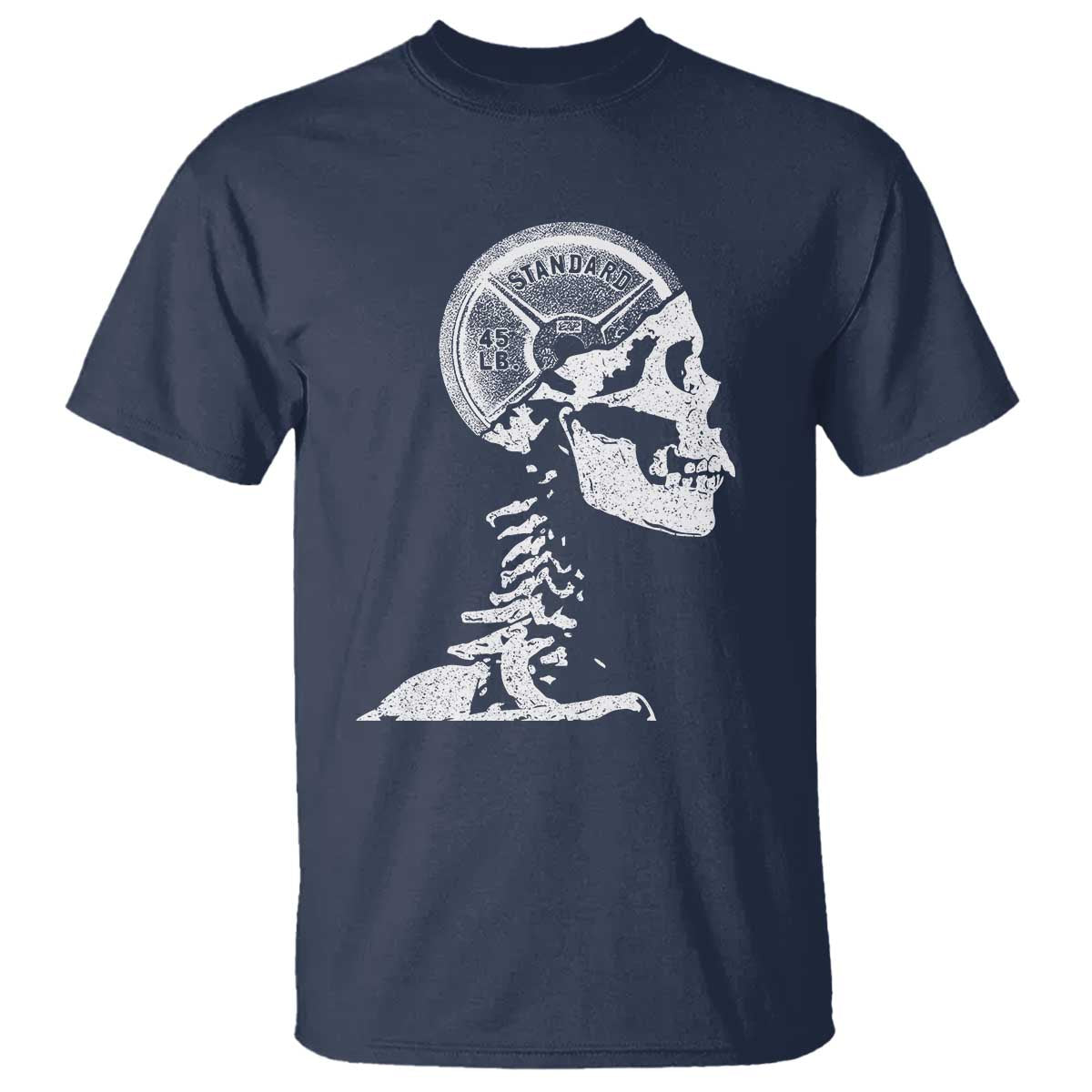 Funny Skeleton 45 lbs Plate Weight Lifting Gym Working Out T Shirt TS11 Navy Print Your Wear