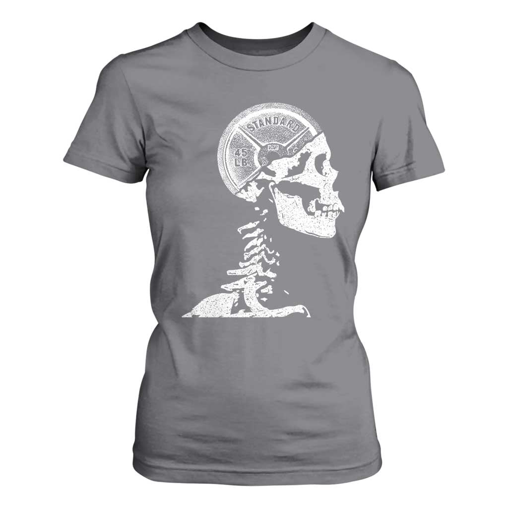 Funny Skeleton 45 lbs Plate Weight Lifting Gym Working Out T Shirt For Women TS11 Charcoal Print Your Wear