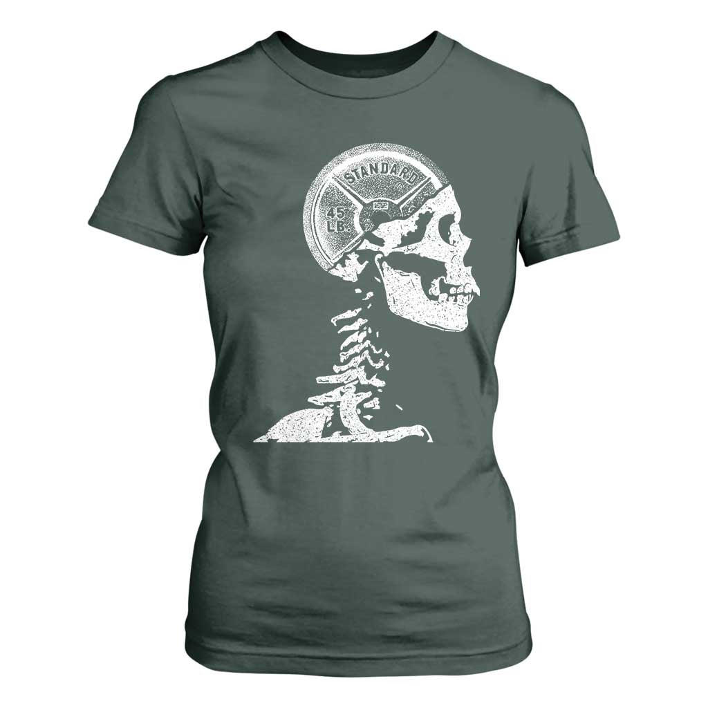 Funny Skeleton 45 lbs Plate Weight Lifting Gym Working Out T Shirt For Women TS11 Dark Forest Green Print Your Wear