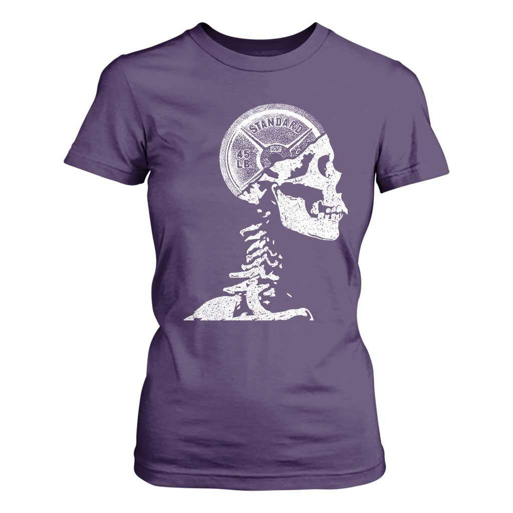Funny Skeleton 45 lbs Plate Weight Lifting Gym Working Out T Shirt For Women TS11 Purple Print Your Wear