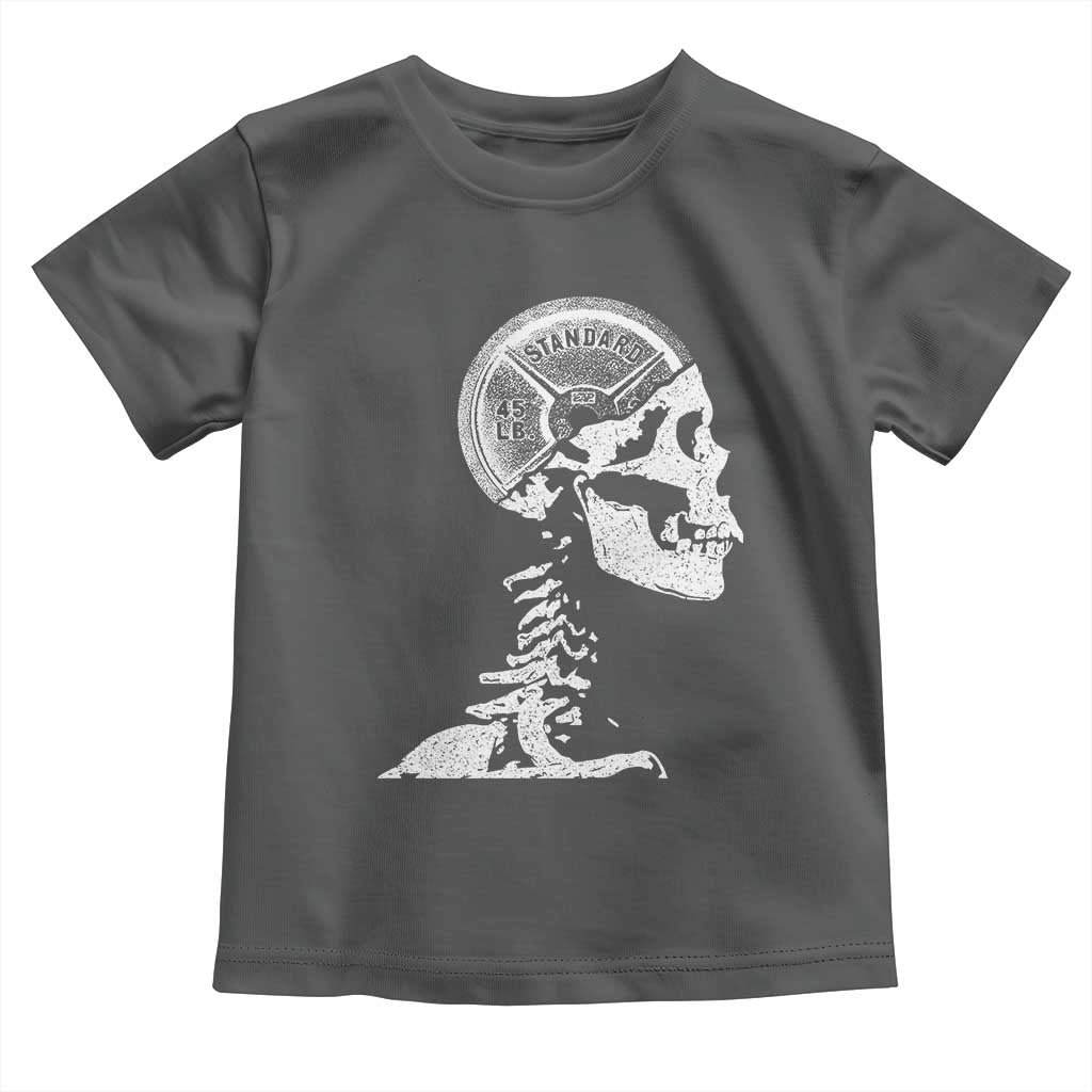 Funny Skeleton 45 lbs Plate Weight Lifting Gym Working Out Toddler T Shirt TS11 Dark Heather Print Your Wear