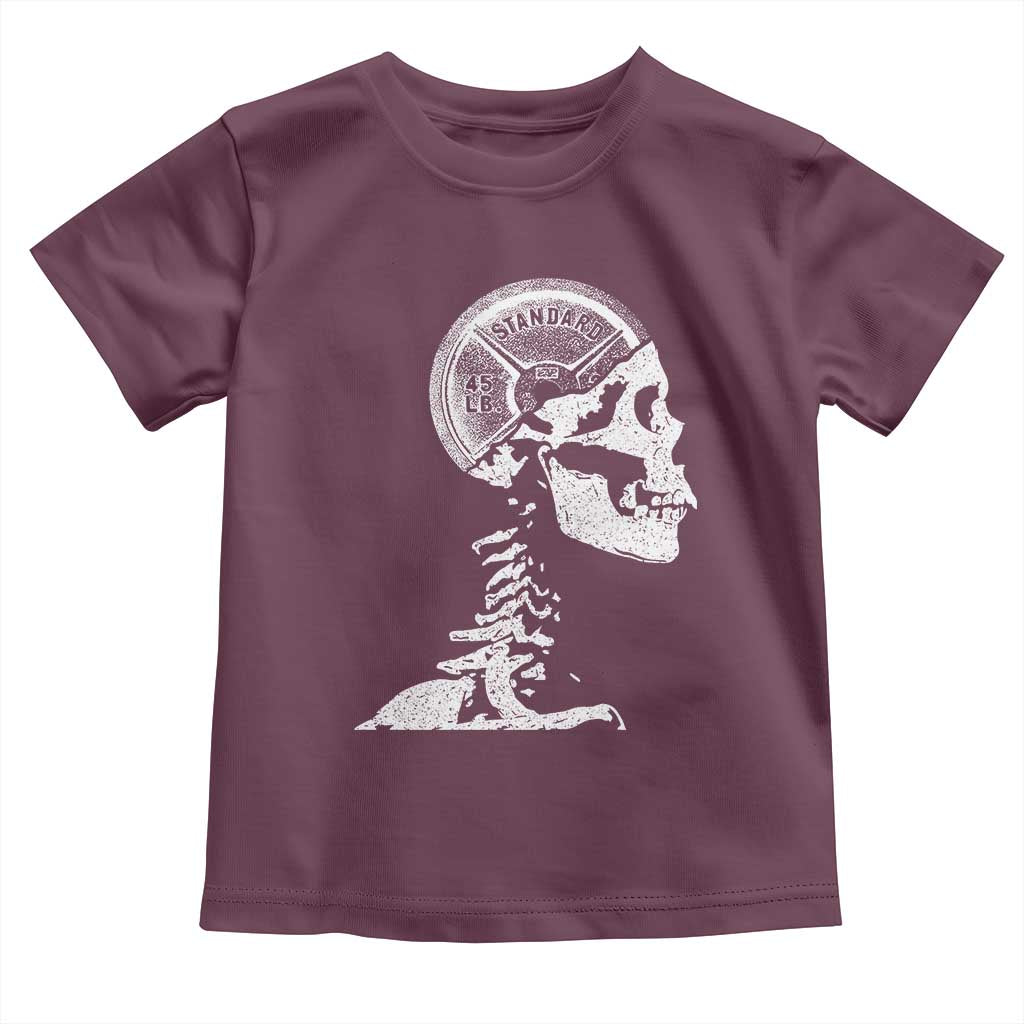 Funny Skeleton 45 lbs Plate Weight Lifting Gym Working Out Toddler T Shirt TS11 Maroon Print Your Wear