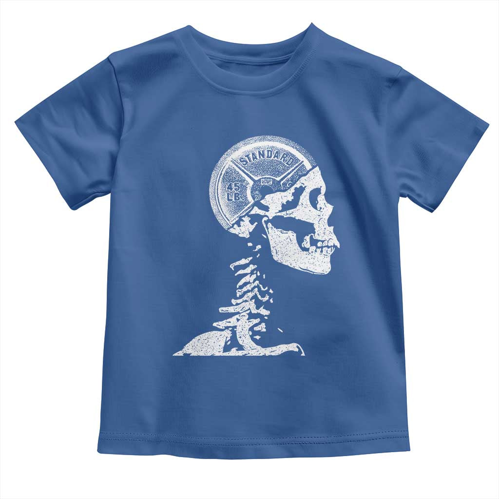 Funny Skeleton 45 lbs Plate Weight Lifting Gym Working Out Toddler T Shirt TS11 Royal Blue Print Your Wear