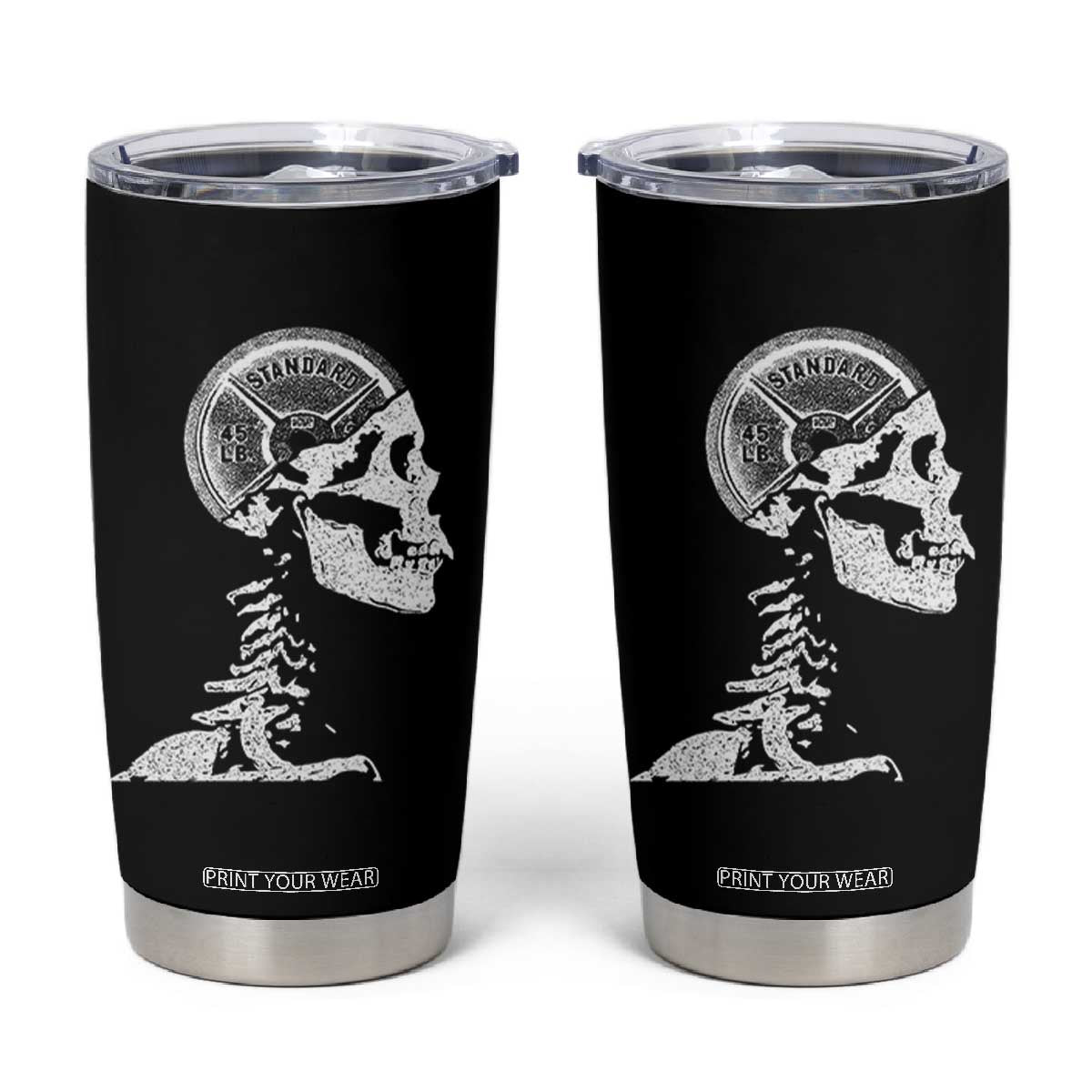 Funny Skeleton 45 lbs Plate Weight Lifting Gym Working Out Tumbler Cup TS11 Black Print Your Wear