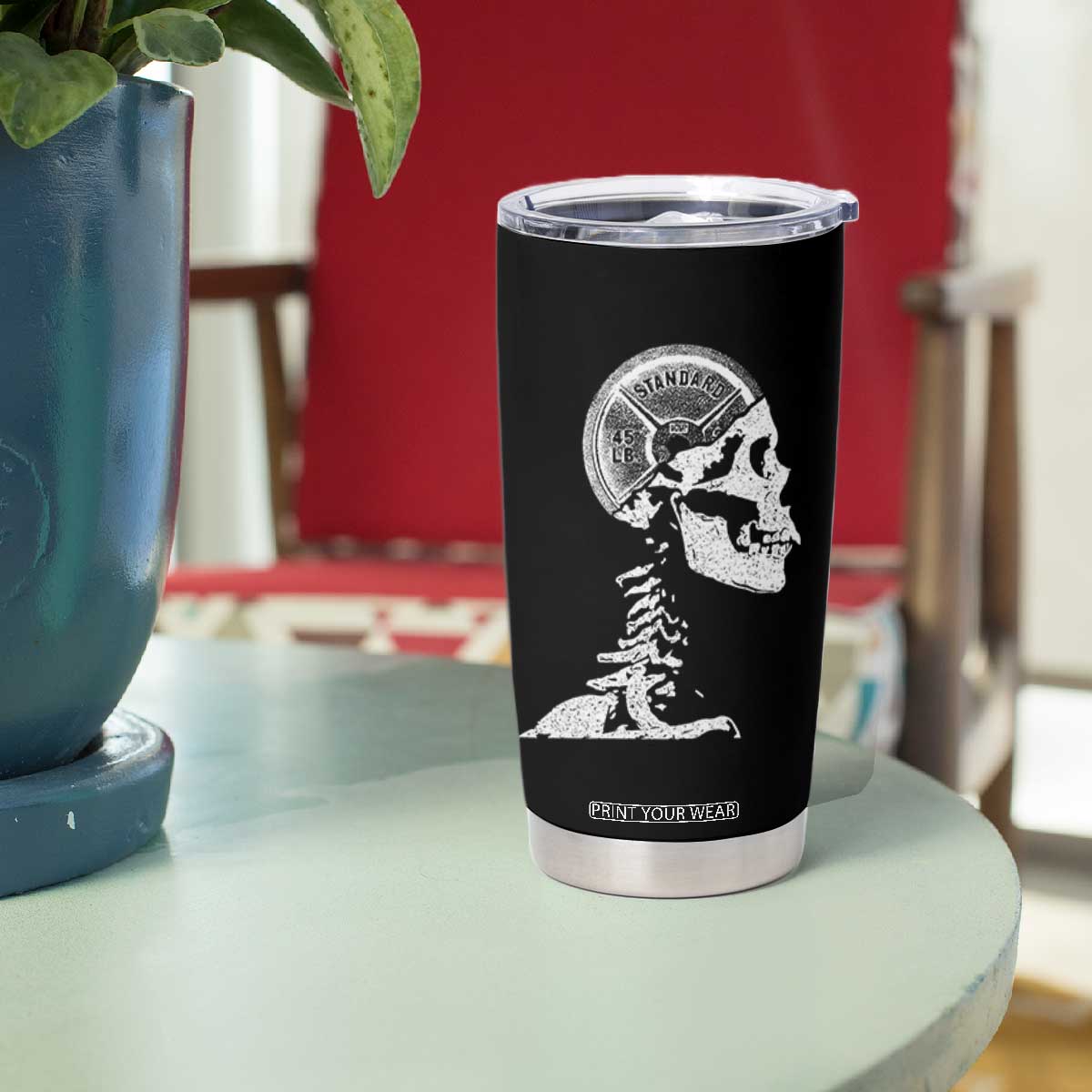 Funny Skeleton 45 lbs Plate Weight Lifting Gym Working Out Tumbler Cup TS11 Print Your Wear