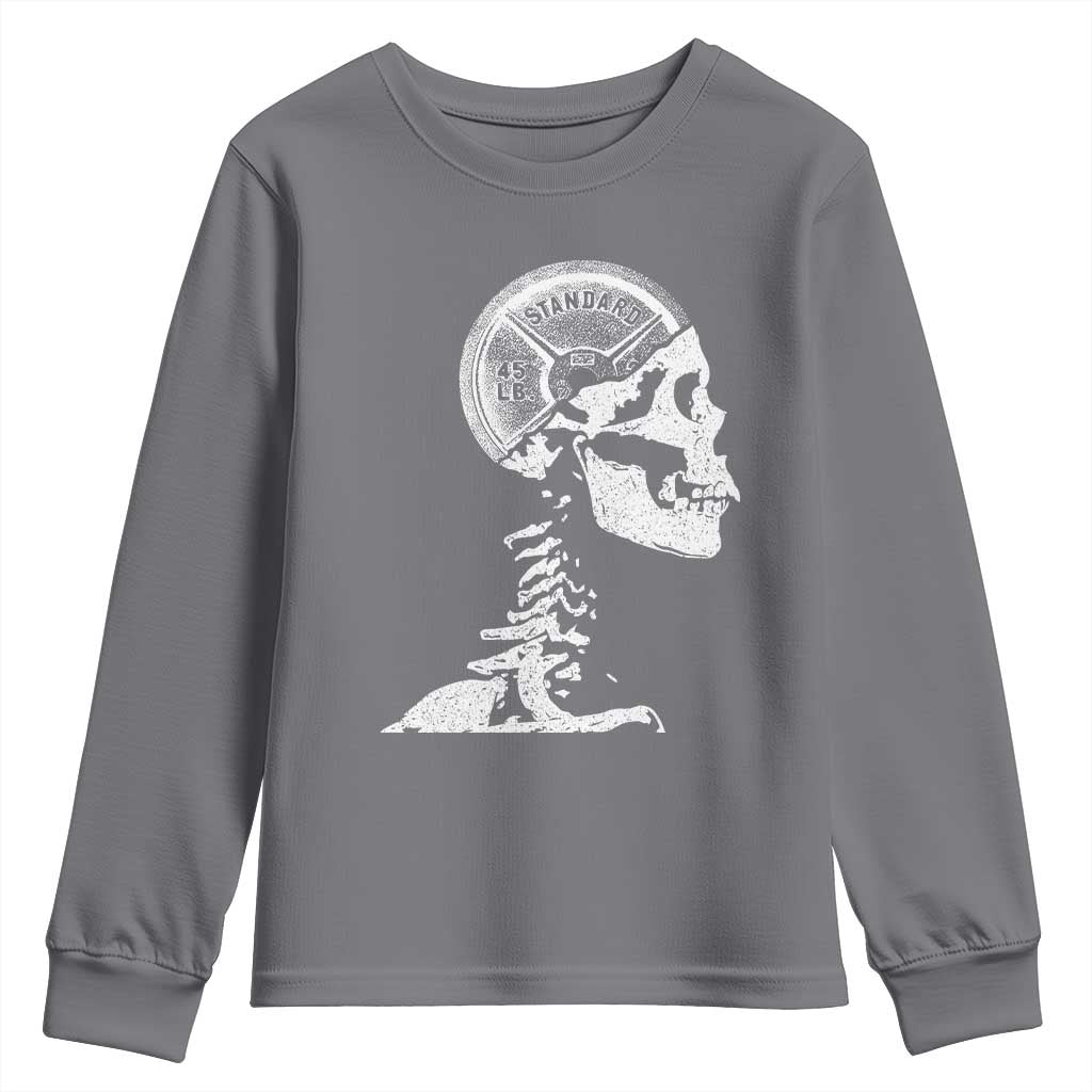 Funny Skeleton 45 lbs Plate Weight Lifting Gym Working Out Youth Sweatshirt TS11 Charcoal Print Your Wear