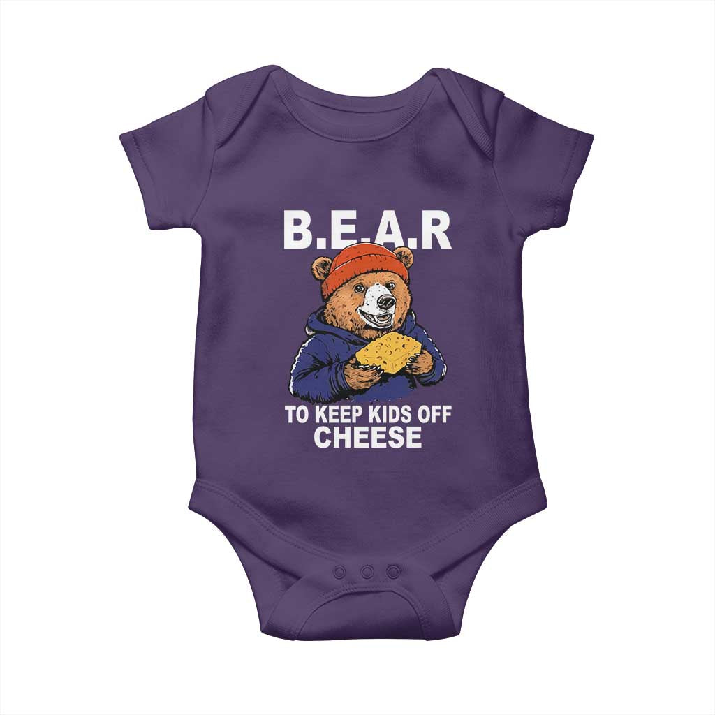 Funny Bear To Keep Kids Off Cheese Baby Onesie TS11 Purple Print Your Wear