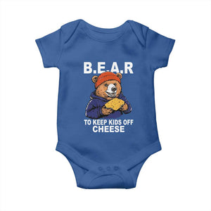 Funny Bear To Keep Kids Off Cheese Baby Onesie TS11 Royal Blue Print Your Wear
