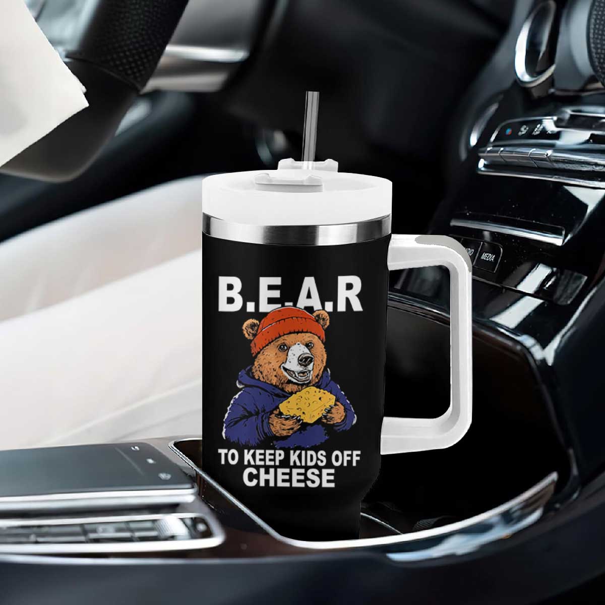 Funny Bear To Keep Kids Off Cheese Tumbler With Handle TS11 Print Your Wear