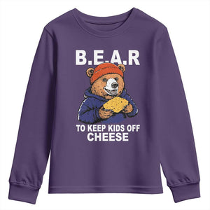 Funny Bear To Keep Kids Off Cheese Youth Sweatshirt TS11 Purple Print Your Wear