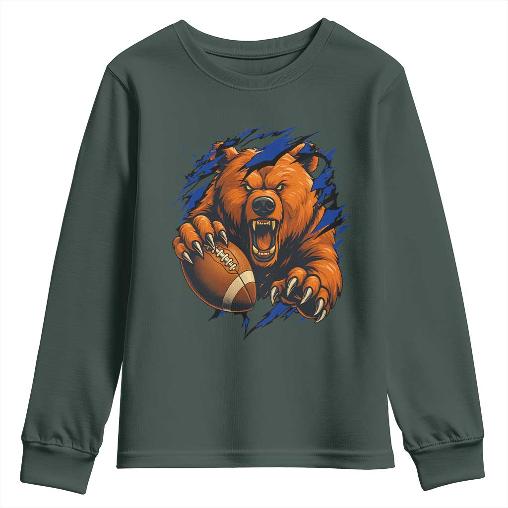 Funny CFB Game Day Youth Sweatshirt Football Lover TS11 Dark Forest Green Print Your Wear