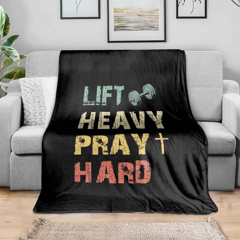 Lift Heavy Pray Hard Throw Blanket Christian Workout Jesus Gym Lifting Retro Cross TS11 Print Your Wear