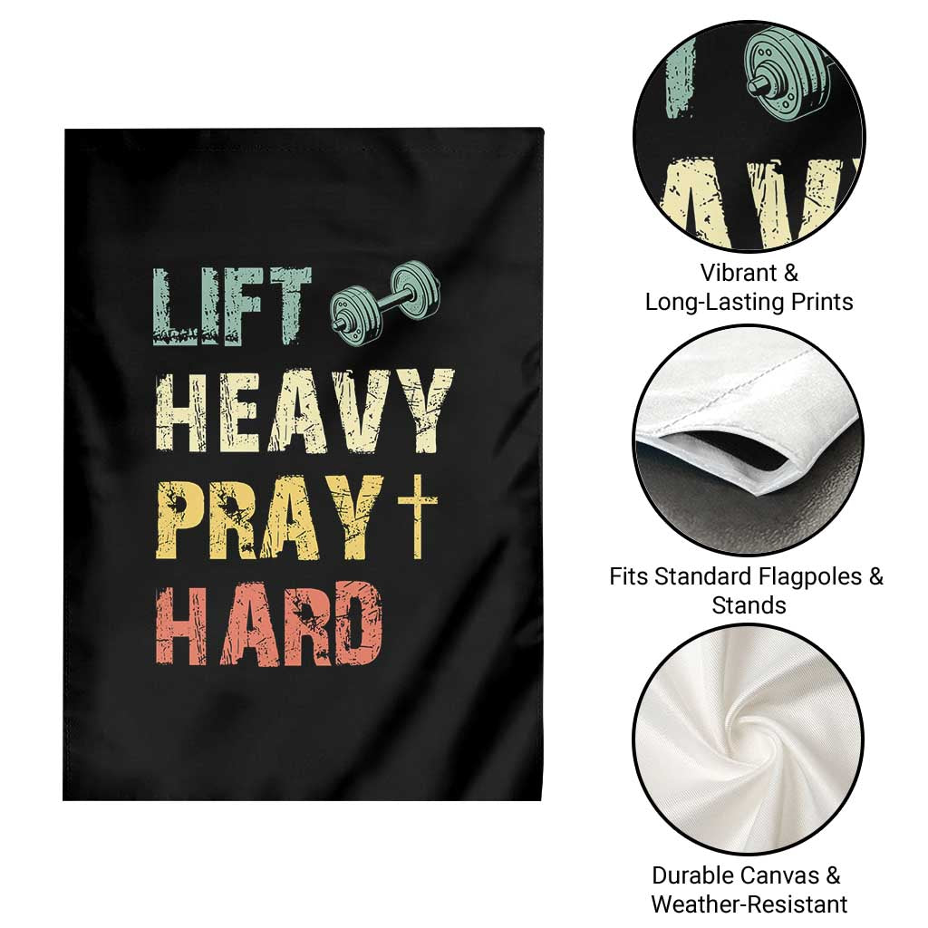 Lift Heavy Pray Hard Garden Flag Christian Workout Jesus Gym Lifting Retro Cross TS11 Print Your Wear