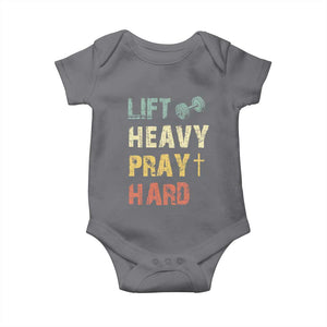 Lift Heavy Pray Hard Baby Onesie Christian Workout Jesus Gym Lifting Retro Cross TS11 Charcoal Print Your Wear