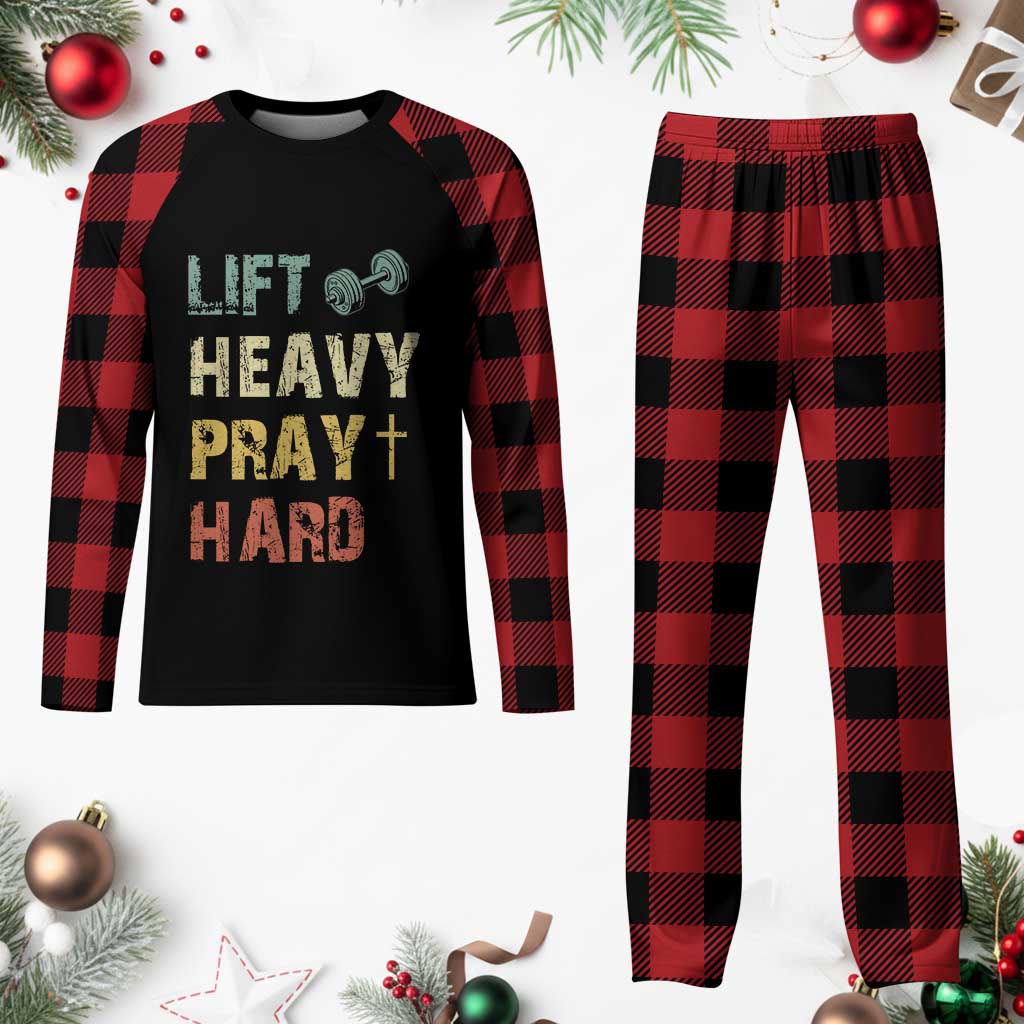 Lift Heavy Pray Hard Plaid Pajama Set Christian Workout Jesus Gym Lifting Retro Cross TS11 Buffalo Plaid Print Your Wear