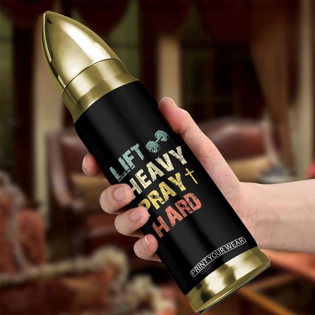 Lift Heavy Pray Hard Bullet Tumbler Christian Workout Jesus Gym Lifting Retro Cross TS11 Print Your Wear