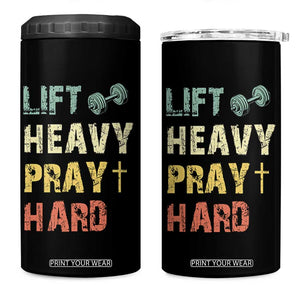 Lift Heavy Pray Hard 4 in 1 Can Cooler Tumbler Christian Workout Jesus Gym Lifting Retro Cross TS11 One Size: 16 oz Black Print Your Wear