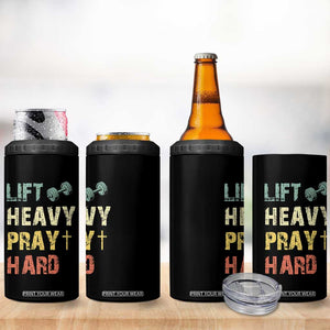 Lift Heavy Pray Hard 4 in 1 Can Cooler Tumbler Christian Workout Jesus Gym Lifting Retro Cross TS11 Print Your Wear