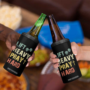 Lift Heavy Pray Hard 4 in 1 Can Cooler Tumbler Christian Workout Jesus Gym Lifting Retro Cross TS11 Print Your Wear