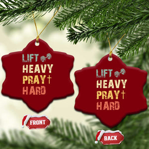 Lift Heavy Pray Hard Ceramic Ornament Christian Workout Jesus Gym Lifting Retro Cross TS11 Print Your Wear