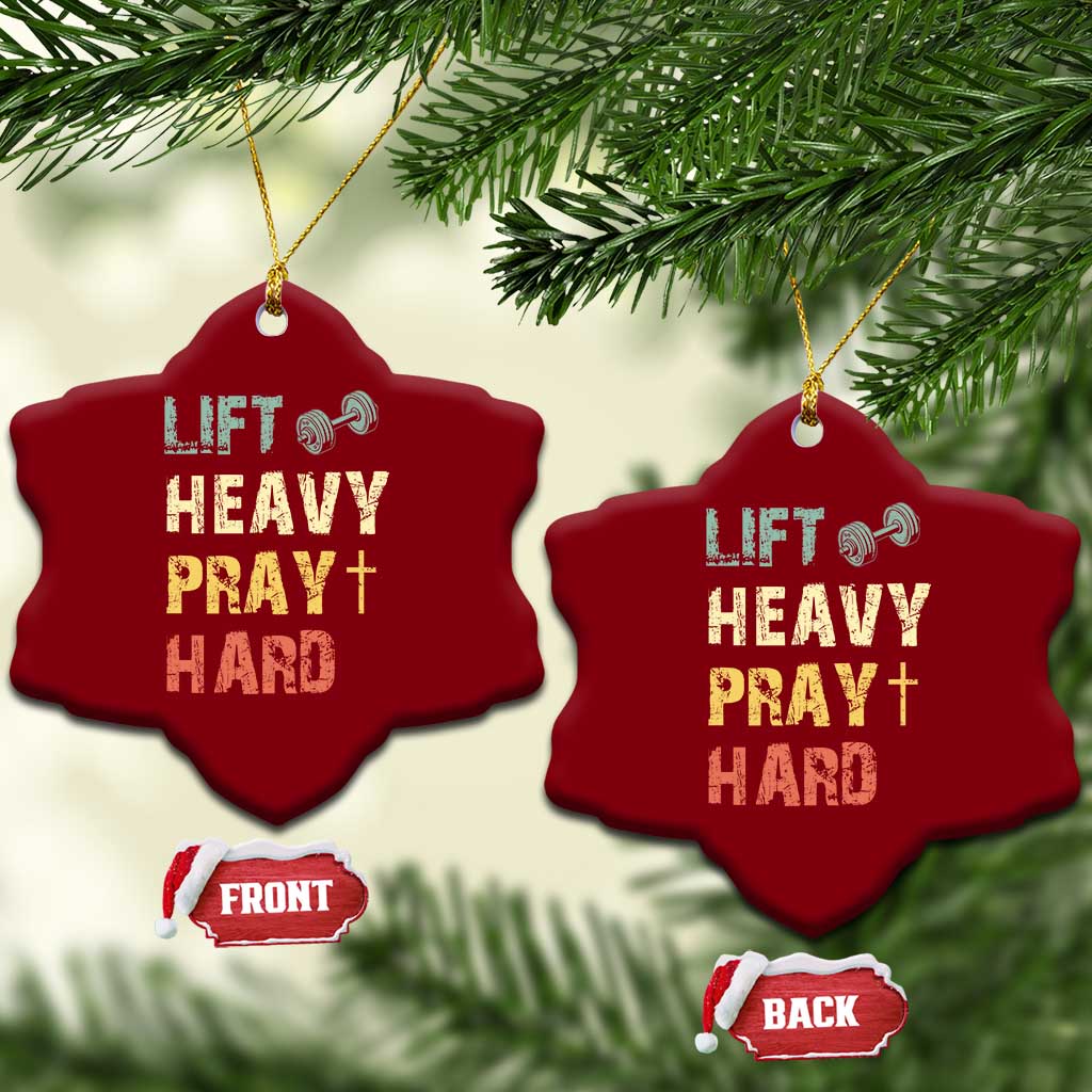 Lift Heavy Pray Hard Ceramic Ornament Christian Workout Jesus Gym Lifting Retro Cross TS11 Print Your Wear