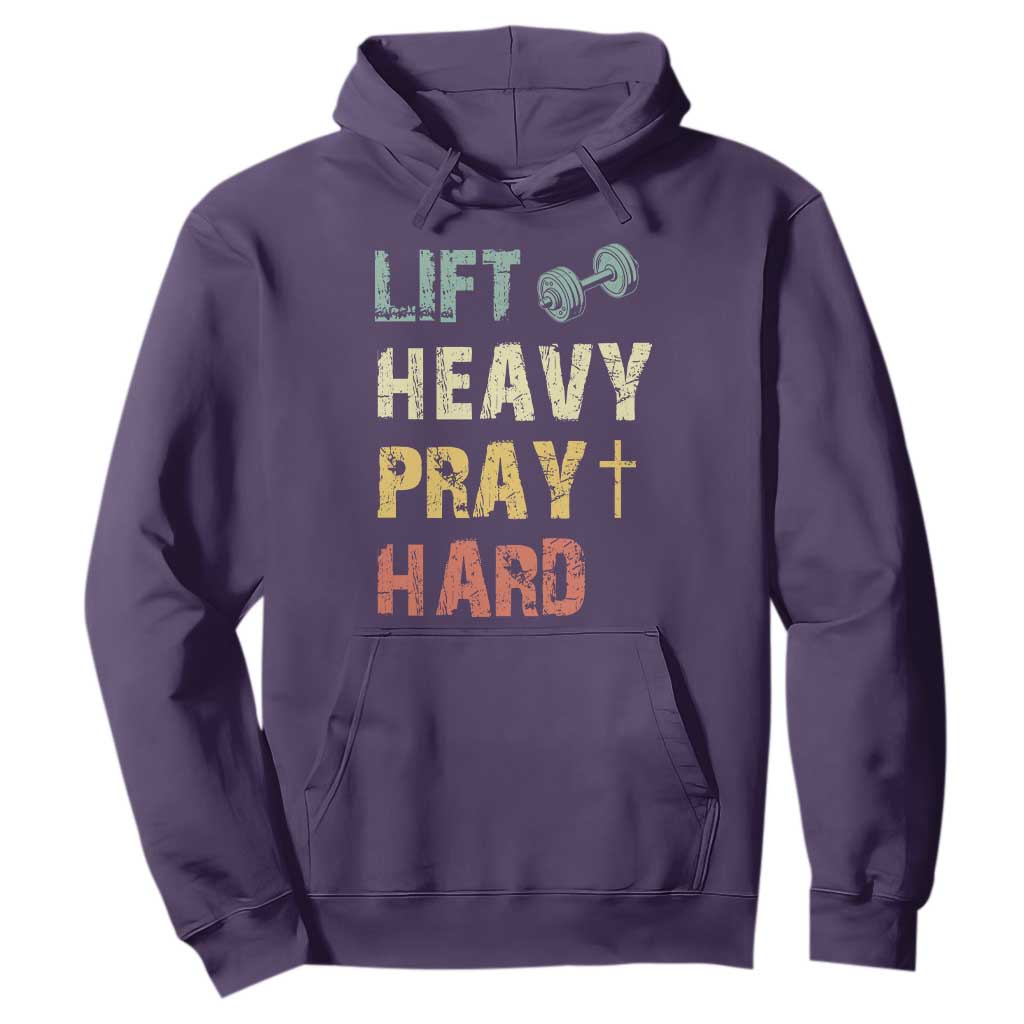 Lift Heavy Pray Hard Hoodie Christian Workout Jesus Gym Lifting Retro Cross TS11 Purple Print Your Wear