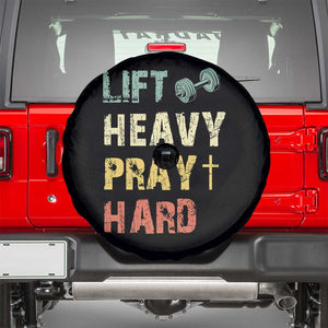 Lift Heavy Pray Hard Spare Tire Cover Christian Workout Jesus Gym Lifting Retro Cross TS11 Black Print Your Wear