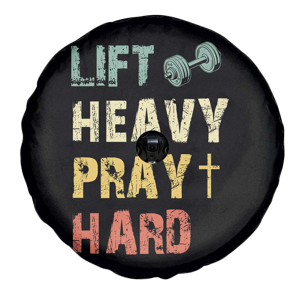 Lift Heavy Pray Hard Spare Tire Cover Christian Workout Jesus Gym Lifting Retro Cross TS11 Print Your Wear