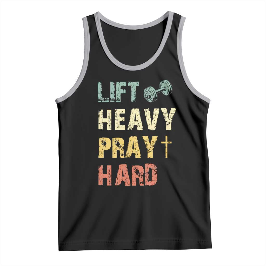 Lift Heavy Pray Hard Tank Top Christian Workout Jesus Gym Lifting Retro Cross TS11 Black Athletic Heather Print Your Wear