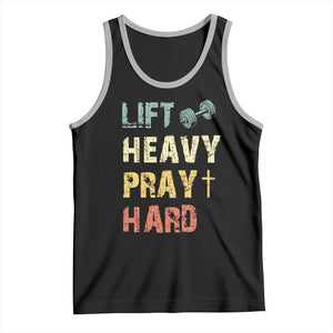 Lift Heavy Pray Hard Tank Top Christian Workout Jesus Gym Lifting Retro Cross TS11 Black Athletic Heather Print Your Wear