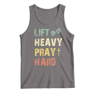 Lift Heavy Pray Hard Tank Top Christian Workout Jesus Gym Lifting Retro Cross TS11 Deep Heather Print Your Wear